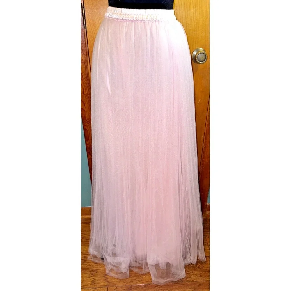 Womens Light Blush Pink Tulle Maxi Party Skirt Elastic Waistband Est Size XS - Picture 2 of 2